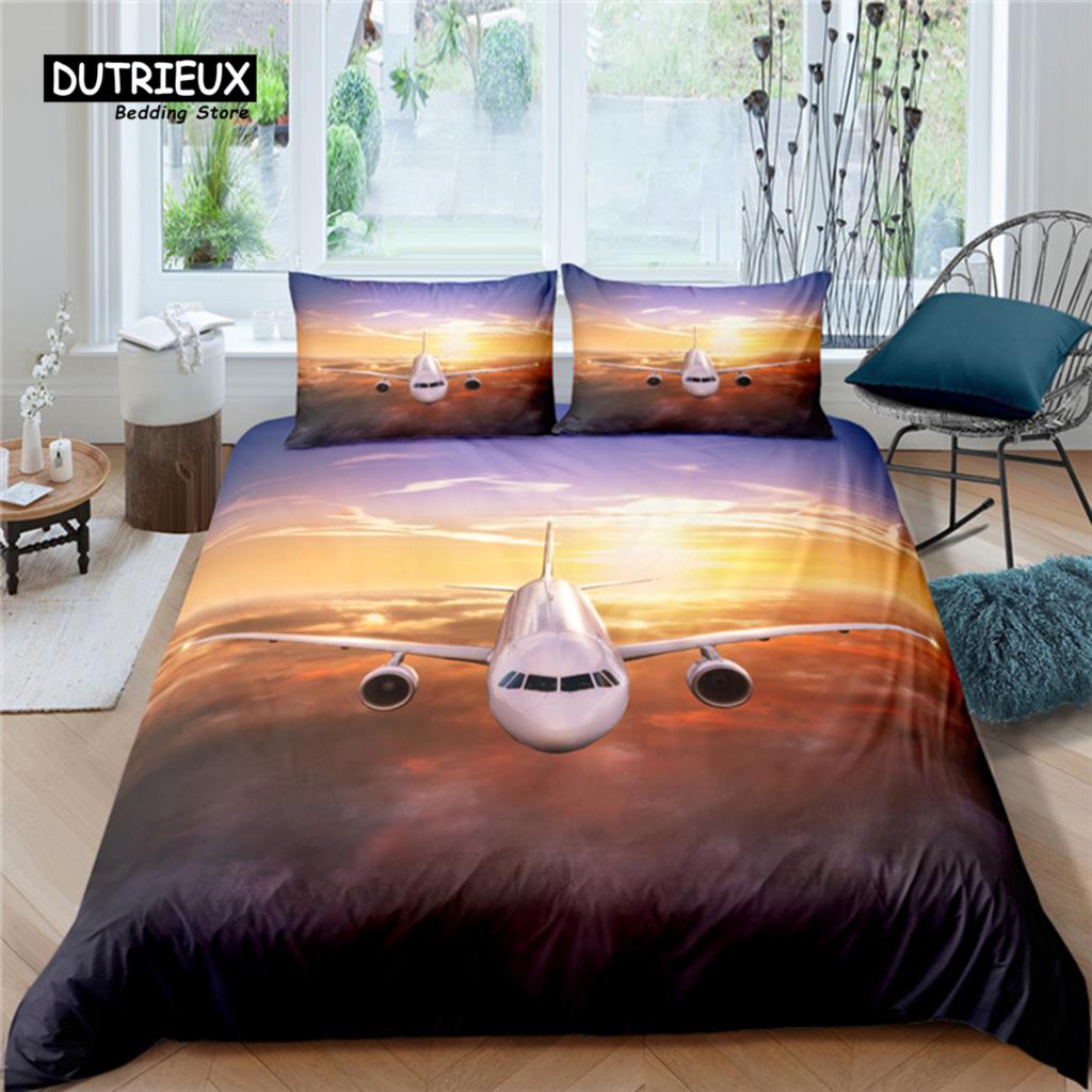 Home Living Luxus Flugzeug Landebahn Druck 2/3-teilig Weicher Bettbezug Kissenbezug Queen- und King-Size Kinderbettwäsche-Set EU/US/AU-Größe