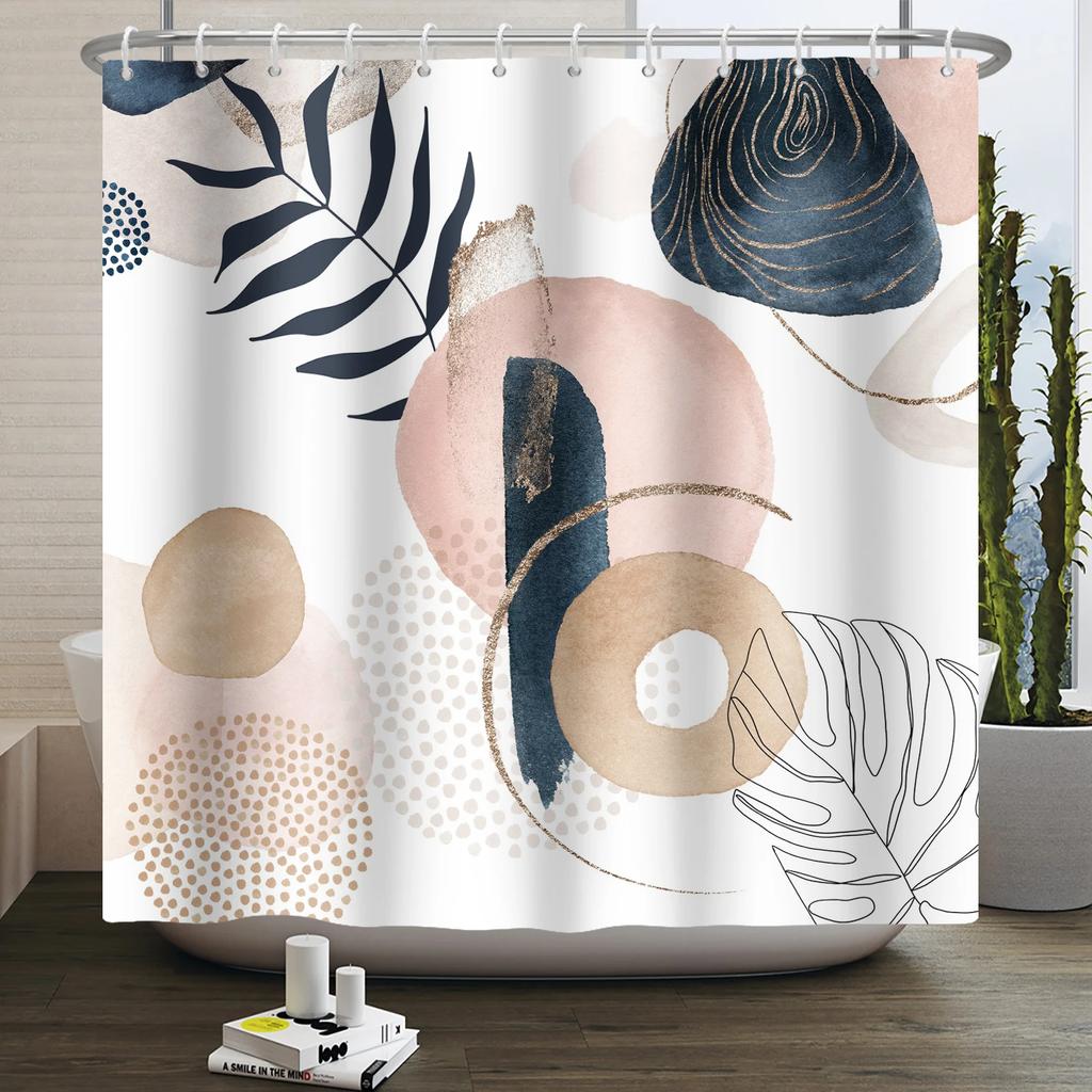 Nordic Wind Boho Shower Curtain for Bathroom Abstract Mid Century Modern Minimalist Geometric Arch Beige Bohemian Bath Curtain