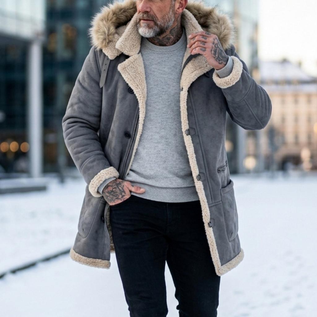 Men's Winter Thickened Hooded Suede Jacket, European American Street Style Outerwear for Cross-border