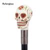 White Resin Red Flower Skull Head Walking Cane Fashion Decorative Steel Stick Gentleman Elegant Cosplay Cane Knob Crosier 94cm