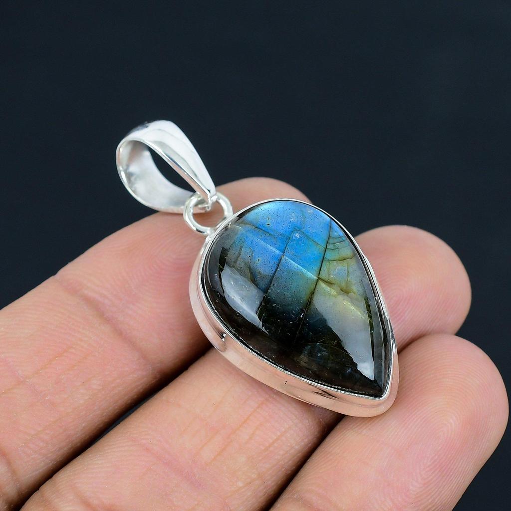 Natural Blue Fiery Labradorite Gemstone Pendant, 925 Sterling Silver, Pendant Jewelry, Handmade Silver Pendant Jewelry for Gift, Easter Gift