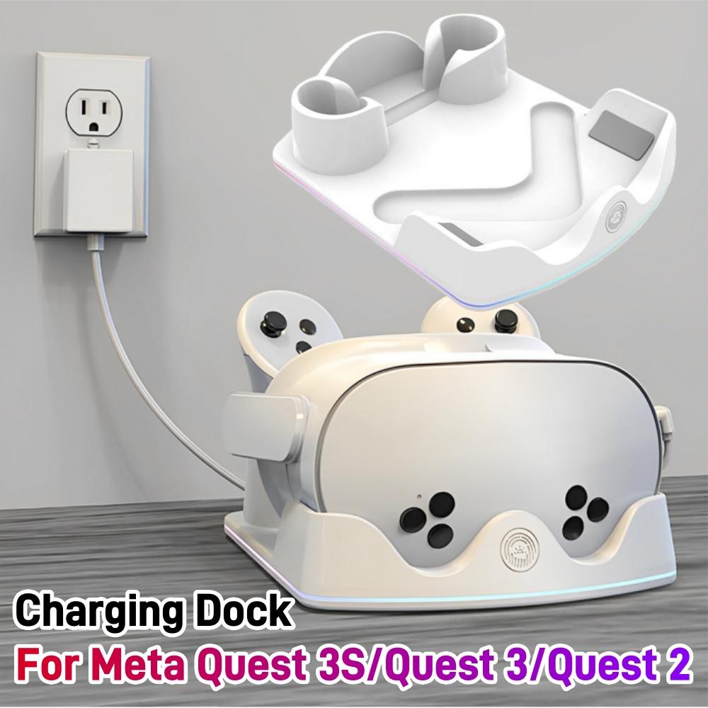Charging Dock For Meta Quest 3S VR Headest Organizer Base Fast Charging Station RGB Light Charger Dock For Oculus Quest3/Quest 2
