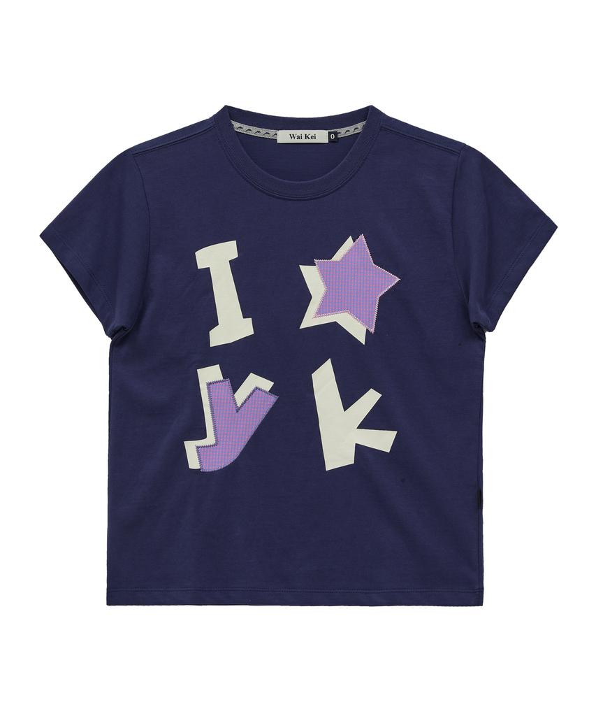 WAIKEI Yk Check Applique Short Sleeve T-Shirt Navy