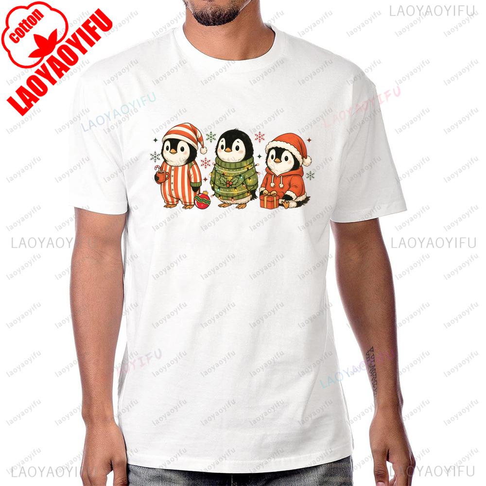 Cute Penguin Christmas Cartoon Graphic Printed Tshirt Xmas Animal Lover T Shirt Casual Fashion Loose Short Sleeve Unisex Tees