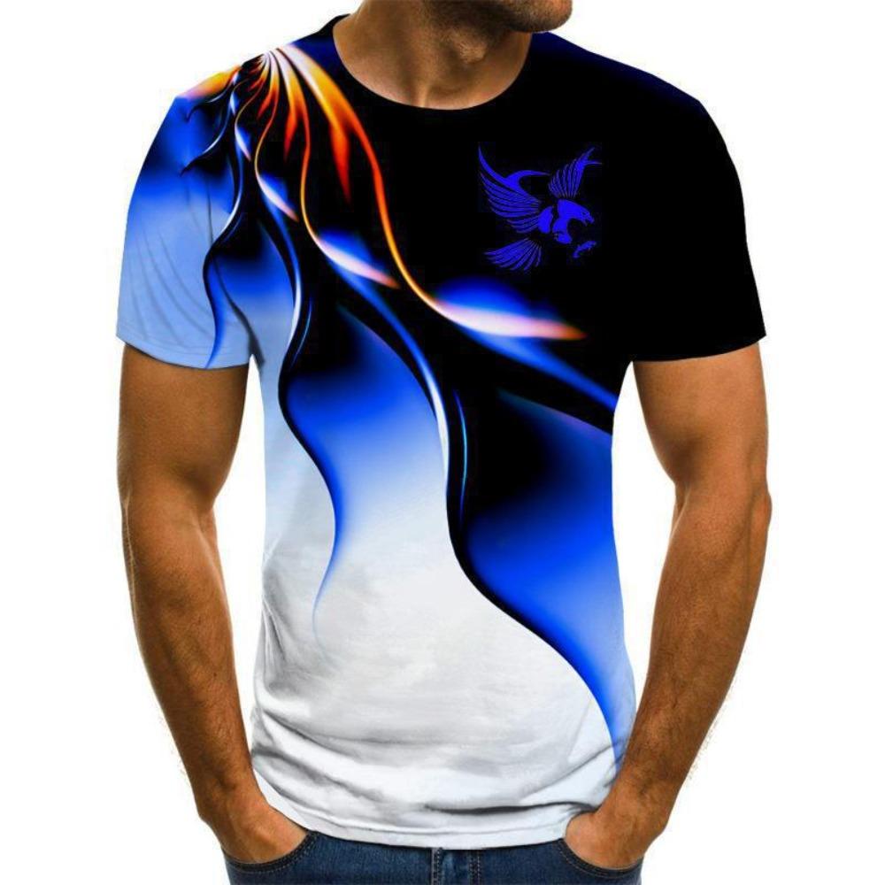Summer hot selling 3D camouflage line printed men's sports and leisure round neck short sleeved T-shirt
