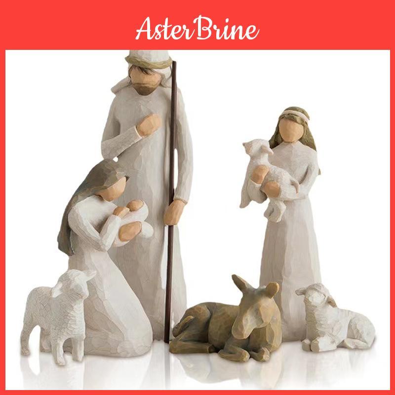 Harzfiguren-Set mit Krippe und Hirten für saisonale Geschenkidee