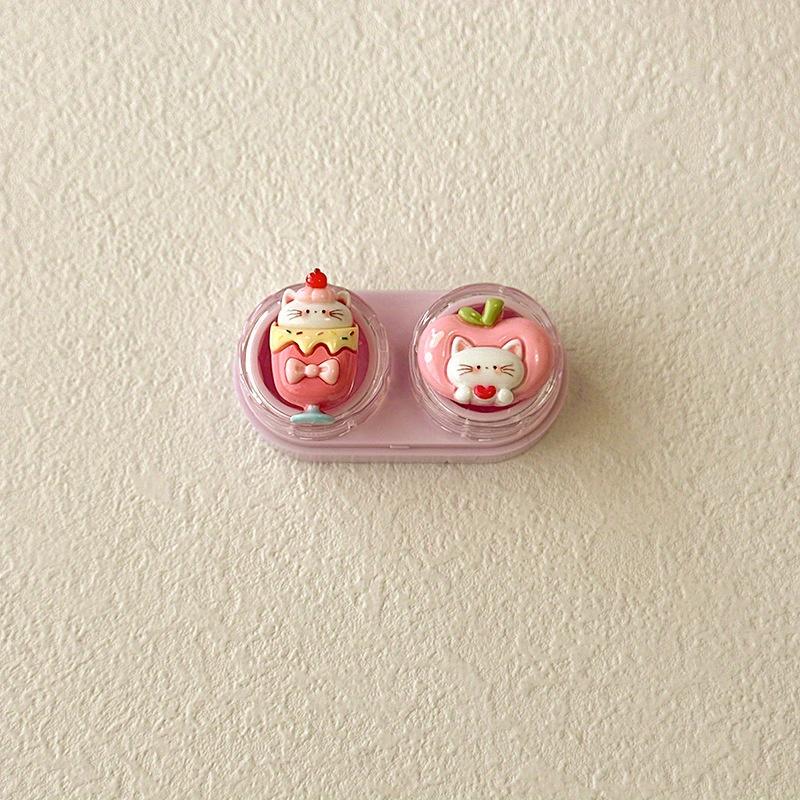 

Cartoon Cat Contact Lens Case Portable Mini Drawer Plastic Travel Daily Storage for Women Girls рожевий