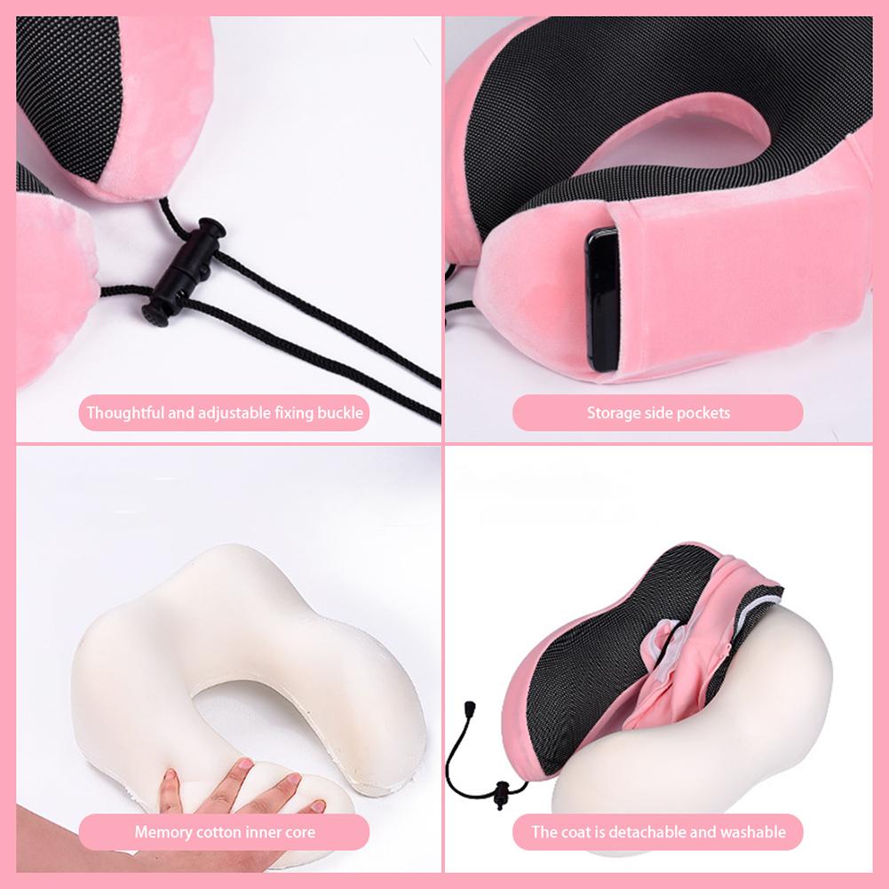 U-Shaped Pillow With Eyemask Earplugs Storage Bag,Travel Memory Foam Neck Pillow,Adjustables Neck Guard Pillow For Home/Travel