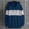 Men Fall Winter Hoodie Contrast Color Drawstring Long Sleeves Hooded Elastic Cuff And Hem Thin Daily Wear Casual Sport Top