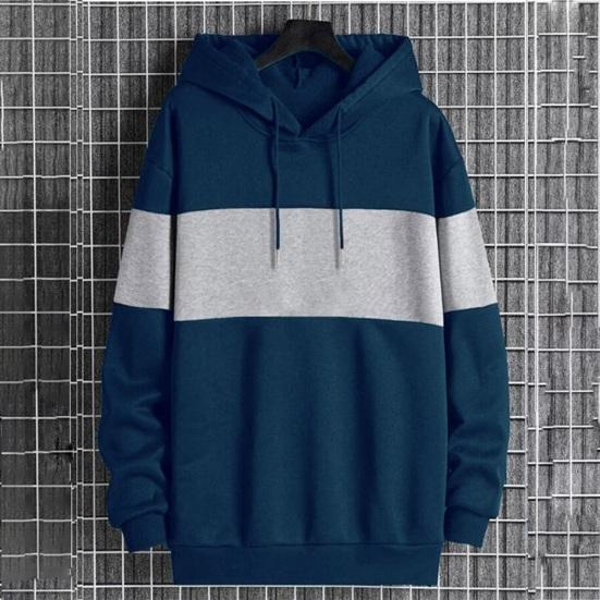 Men Fall Winter Hoodie Contrast Color Drawstring Long Sleeves Hooded Elastic Cuff And Hem Thin Daily Wear Casual Sport Top