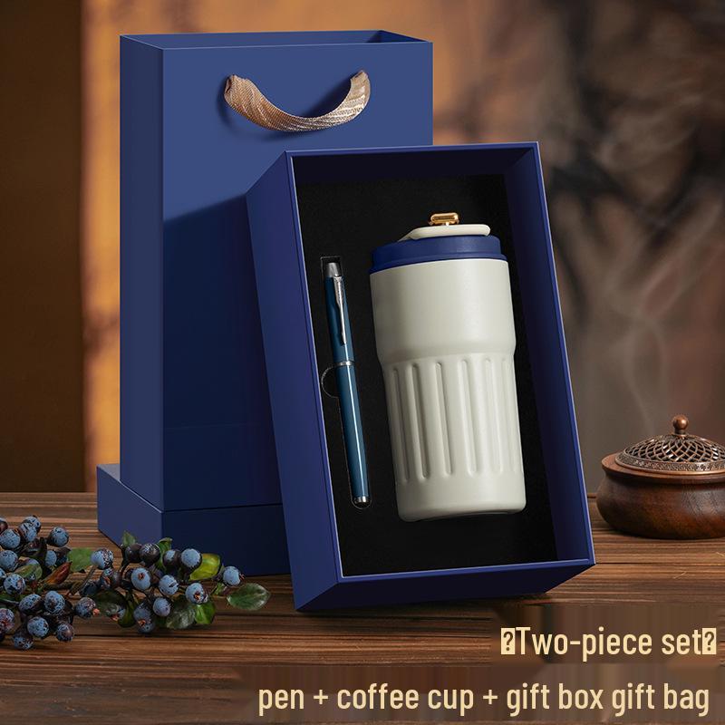 National Style Wood Pen Holder Gift Set: Creative Office Storage Box & Thermos Cup, Customizable Logo