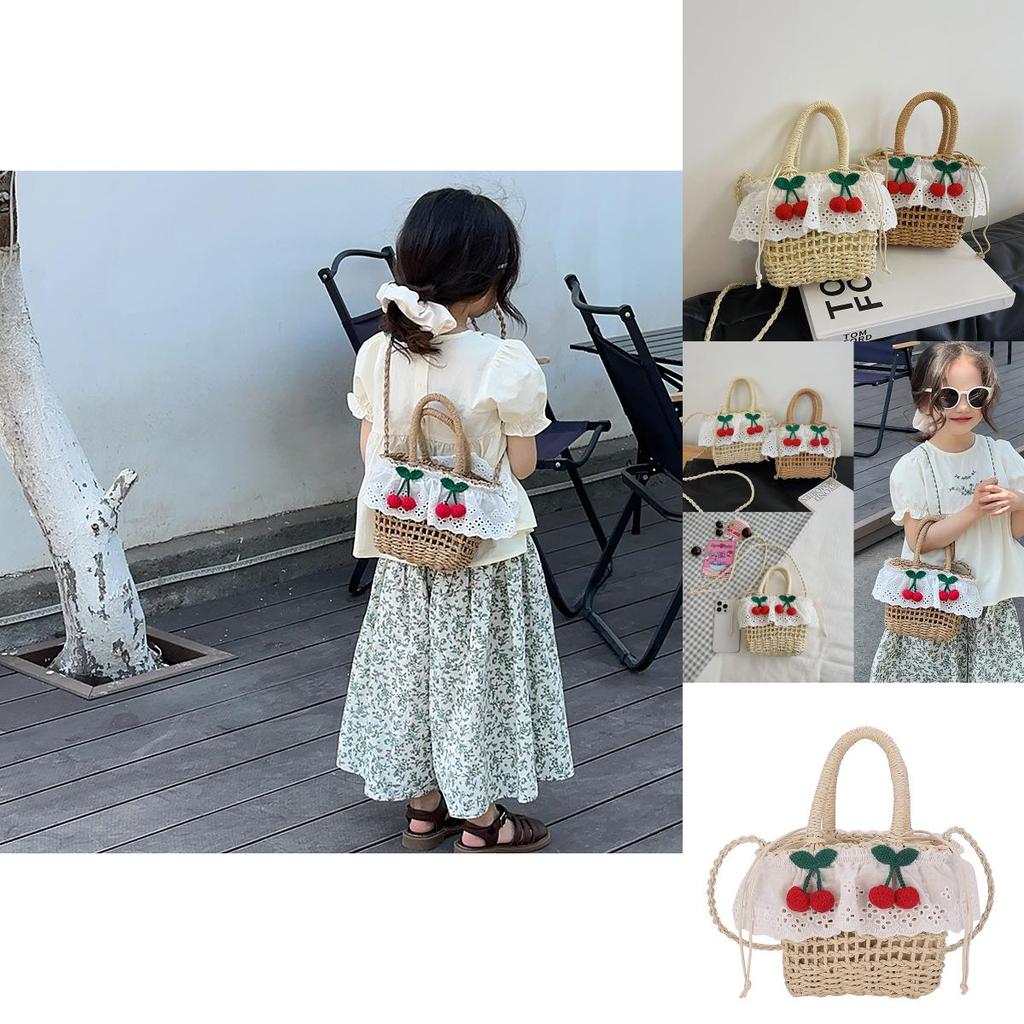 Childrens Straw Handheld Basket With Breathable Design For Summer Beach Play And Daily Use