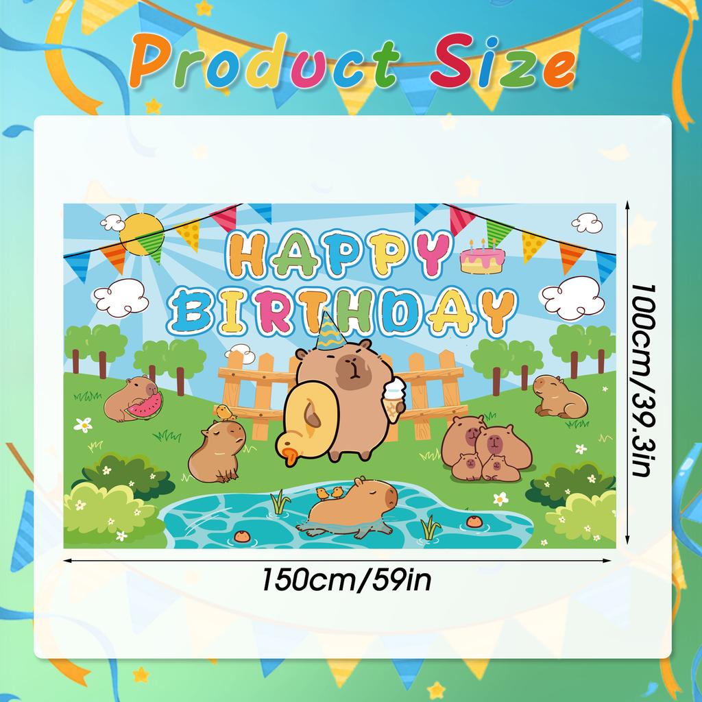 Capy Theme Birthday Backdrop, Cartoon Capybara Background Poster for Boy Girls Birthday Cute Capybara Themed Birthday Backdrop