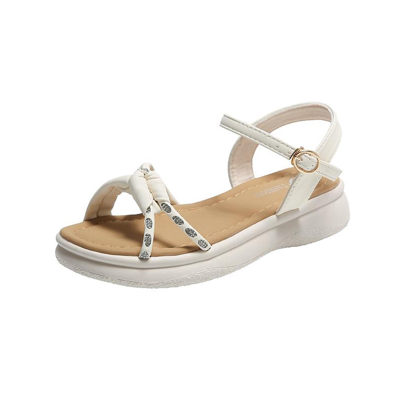 Rhinestone sandals women's new summer wear in 2025, fashion flats, foreign style with skirts, casual fashion sandals