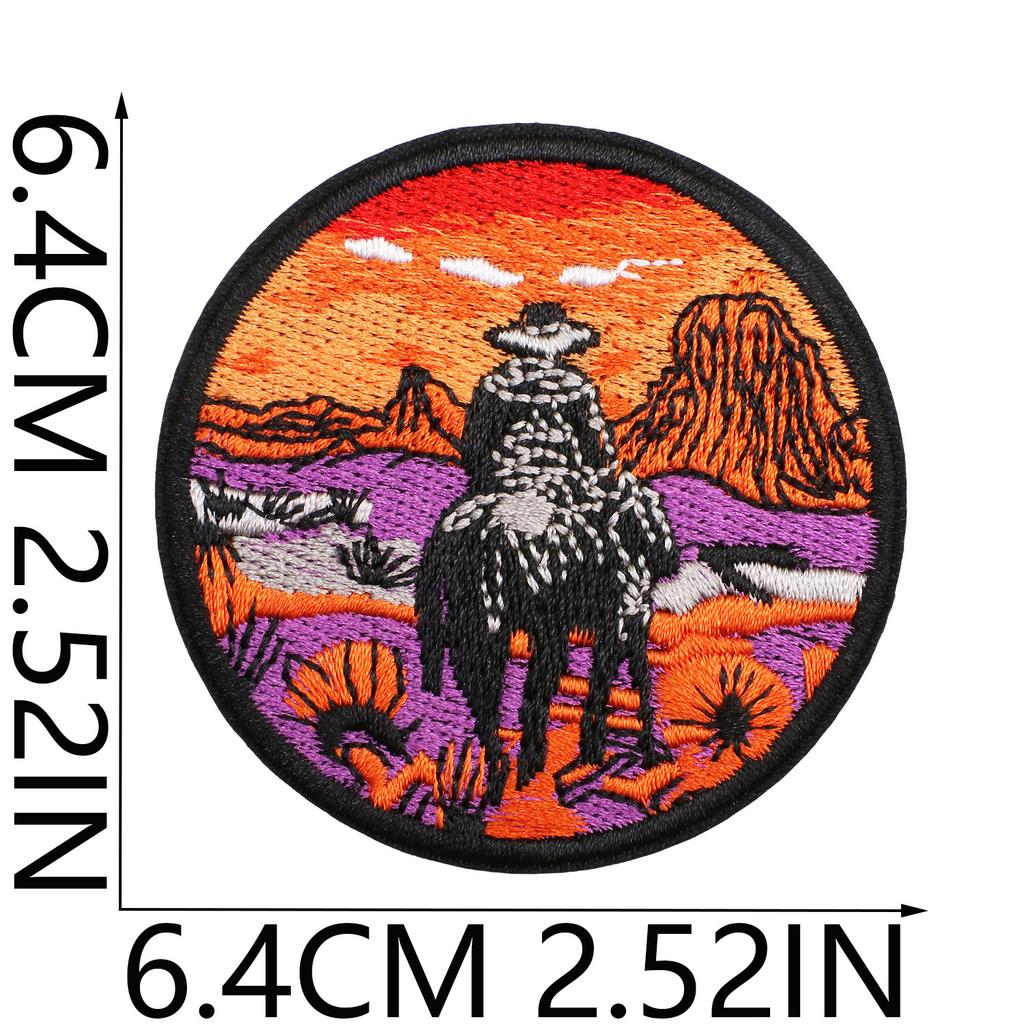 New Decoration Patches with Western Popular Denim Embroidery Stickers Horse and Pistol Embroidery Stamps Embroidery Labels
