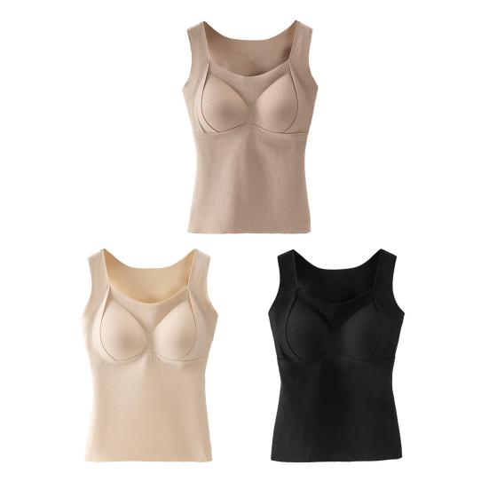 Women Sleeveless Thermal Tank Top with Built-in Bra Fleece Lined Warm Base Layer Tunic Camisole Undershirt for Cold Weather