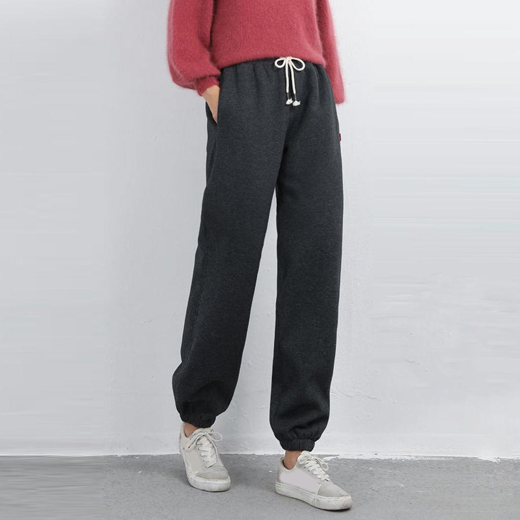 Fashion Women Plus Velvet Elastic Lace-up Casual Sweatpants Pants