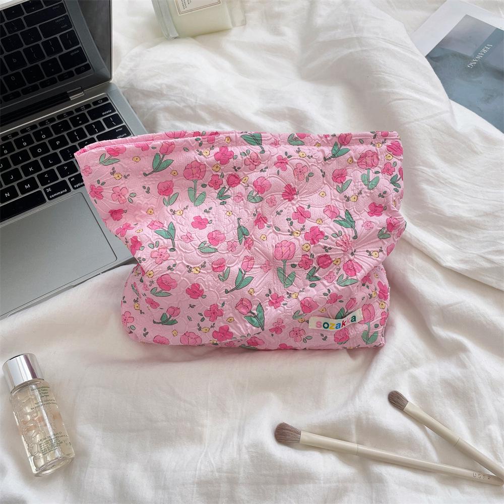 Embossed Cartoon Cosmetic Bag - Portable, Large Capacity Travel Toiletries & Skin Care Storage Bag.