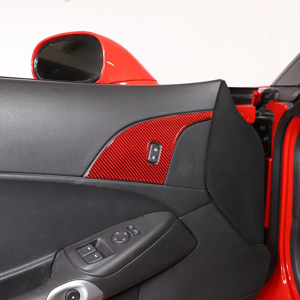 Red Carbon Fiber Interior Door Lock Panel Trim Sticker For Corvette C6 2005-2013