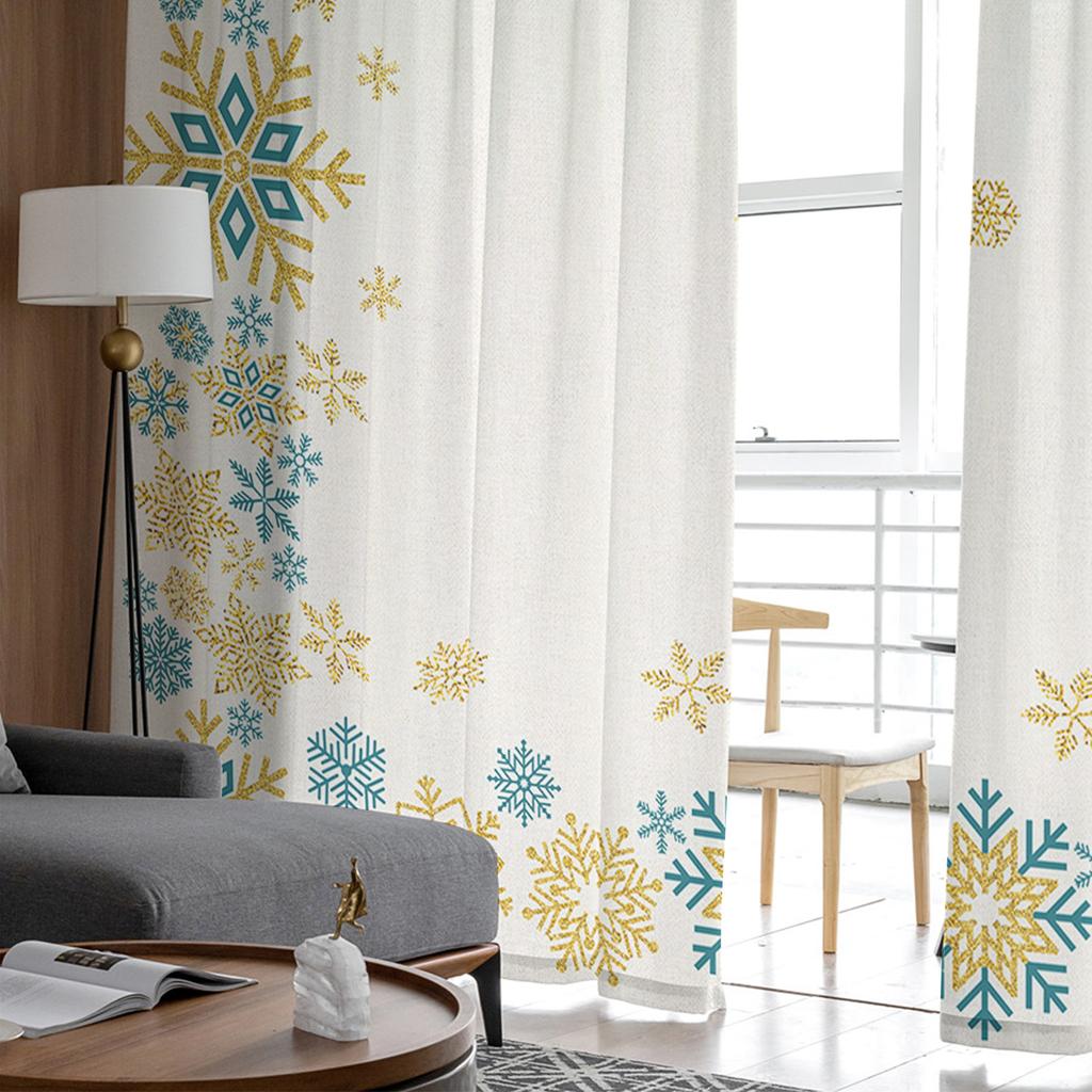 Christmas Winter Snowflakes Bedroom Transparent Sheer Curtains Holiday Decoration Window Voile Tulle Curtain