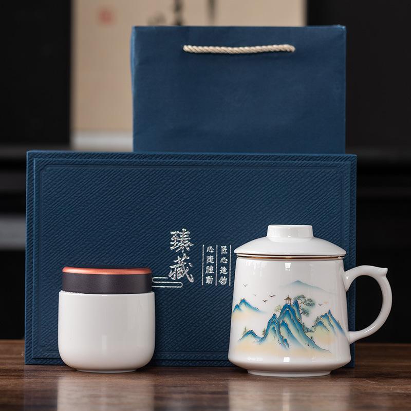 Ru Kiln Office Cup Tea Separation Large-capacity Teacup with Lid Ceramic Tea Cup Company Business Souvenir