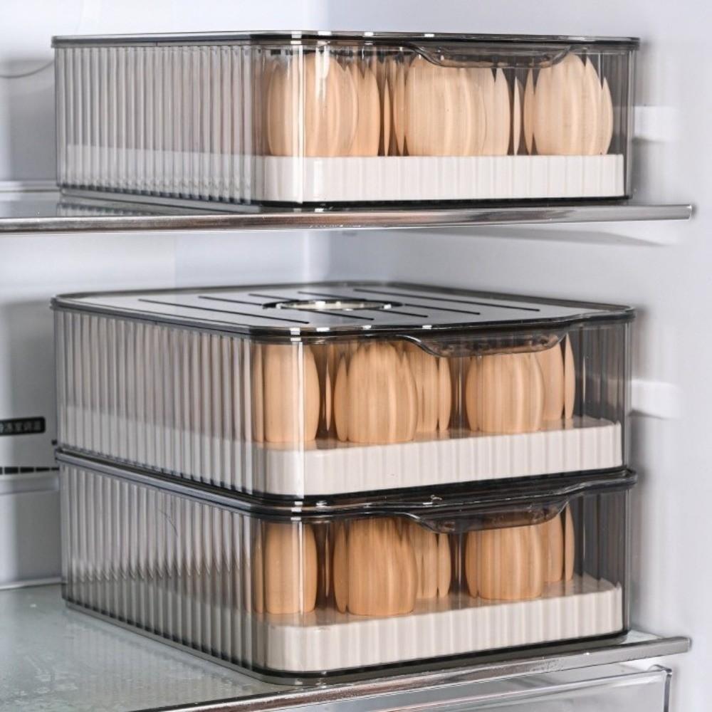 Lebensmittelechter Kühlschrank-Aufbewahrungsbehälter Stapelbar Transparent Kühlschrank Eierhalter mit Deckel Timing Frisch Küchen-Organizer