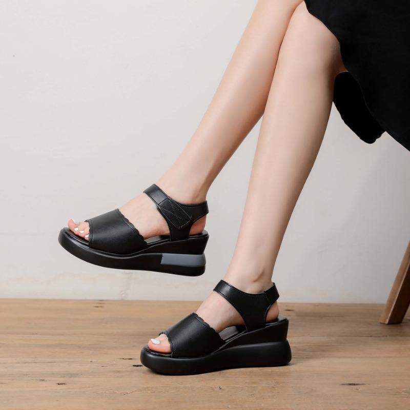 thick-soled wedge sandals women's summer new muffins and one-word buckle with open-toed women's casual sandals