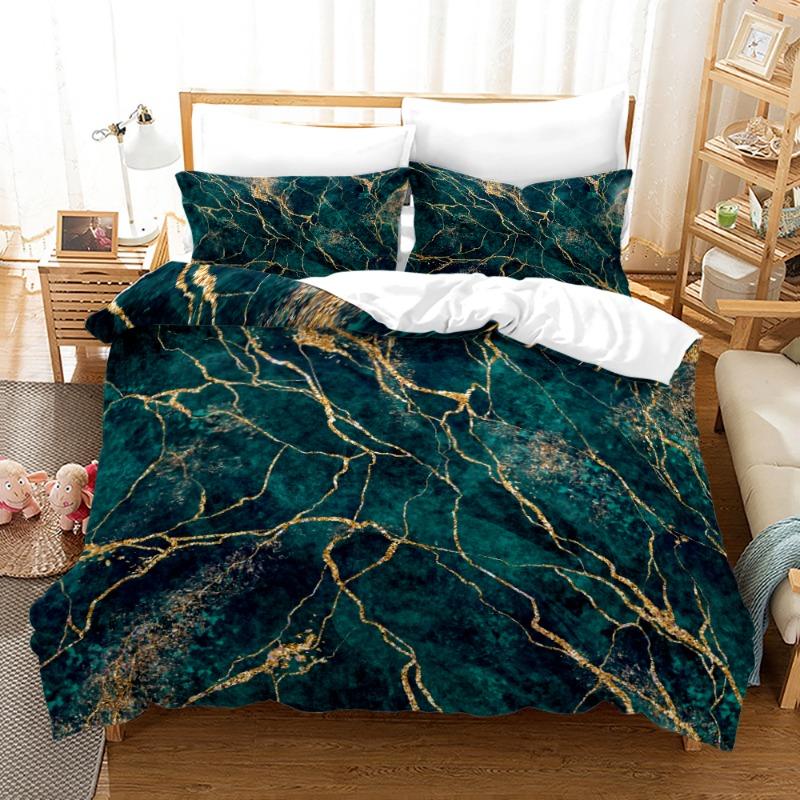 Blue Green Multicoloured Marble Print Doona Duvet Quilt Cover Bedding Set