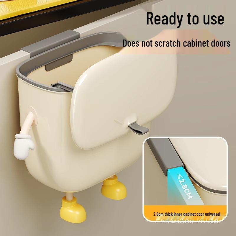 Wall-Mounted Kitchen Waste Bin with Lid - No-Drill, Over-Cabinet Trash Can 