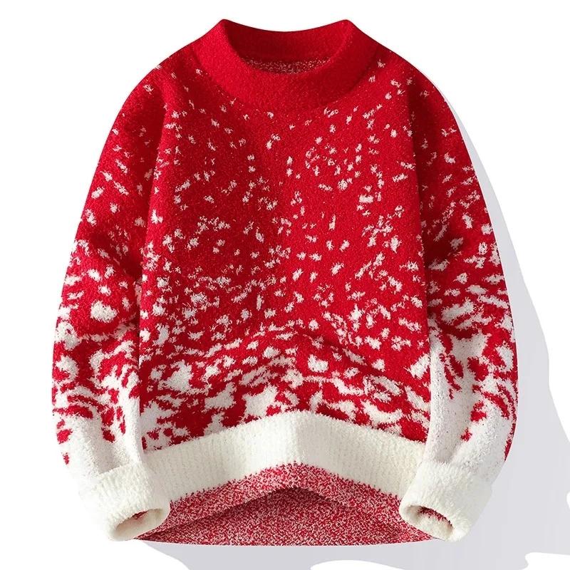 2026 Herbst Winter Herren Weihnachten Schneeflocke Pullover Herren Neujahrs Rot Pullover Herren Dick Fauler Pullover Männlich Locker Schwarz Pullover