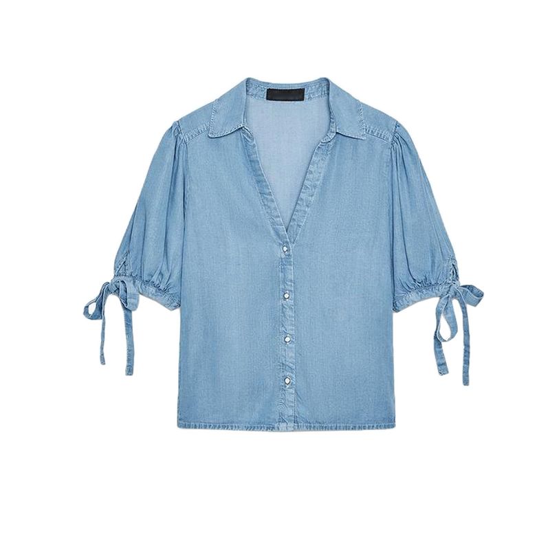 

Loose V-neck Bowknot Decoration Short sleeve Shirts 7484156 Lace-up Elastic Waist Wide Leg Pants 7484081 Light blue Tops L