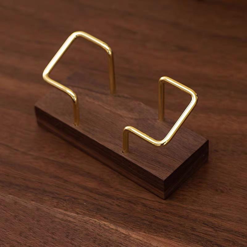 Walnut & Beech Wood Business Card Holder with Brass Accents