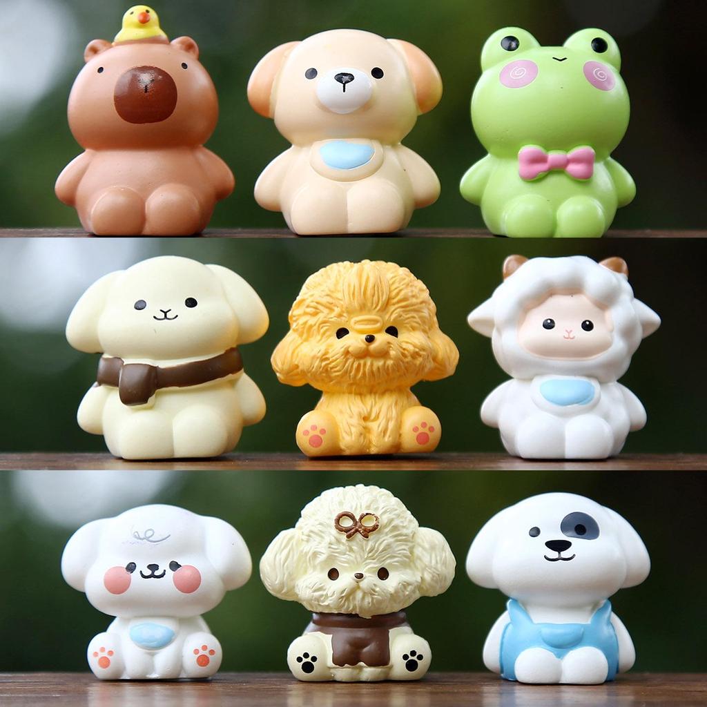 Cute Sitting Resin Animal Figurines: Puppy, Frog & Sheep Blind Box Ornaments