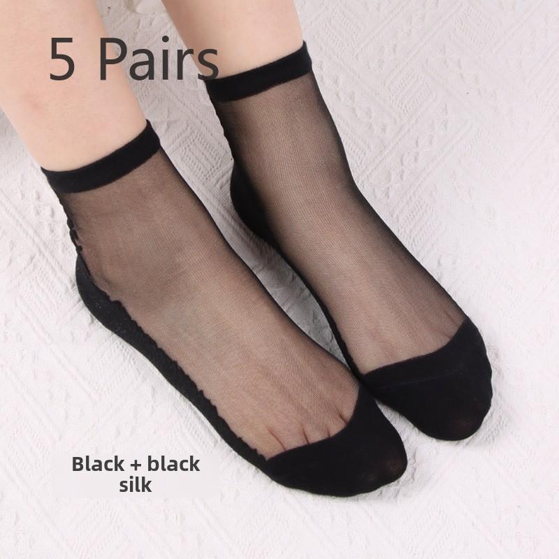 5 Pairs Spring and Summer Women's Transparent Socks Wave Transparent Women's Stockings Glass Silk Crystal Silk Women's Socks