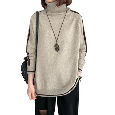 Knit High Ribbed Warm Long Loose Solid Winter [xppe] Women's Sweater, Neck, Turtleneck, Top, Stylish, Casual, Outing, Commuting, Sleeves, Slimming,