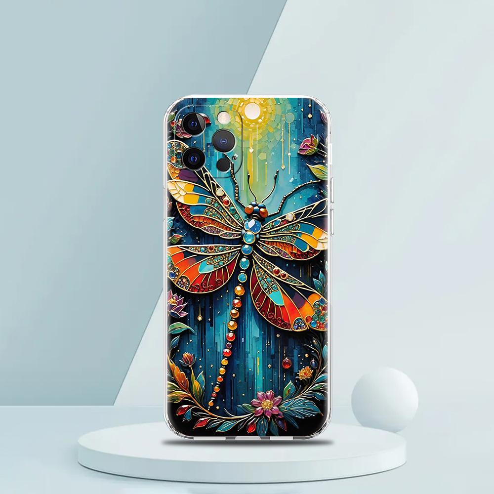 Soft TPU Transparent Phone Case Cover for iPhone 16 15 14 13 12 11 Pro Max 16E 8 7 Plus XS Max Shockproof Shell Dragonfly Capas
