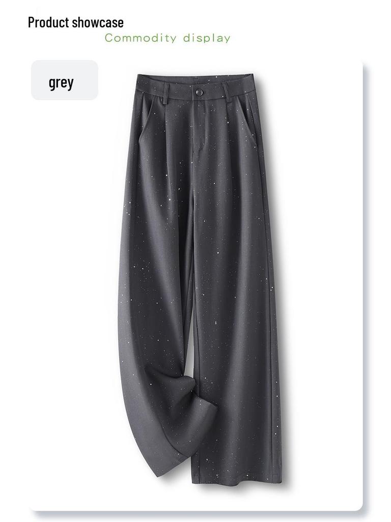 Women's Gray Wide-Leg Suit Pants: 2025 Spring/Summer Draping Straight-Leg Loose Trousers
