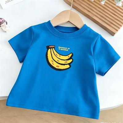 Loose Casual Summr Clothes Short-sleeved Tops Boys And Girls Lovely Printed TShirt Pure Cotton Clothes Round Neck Base Shirt