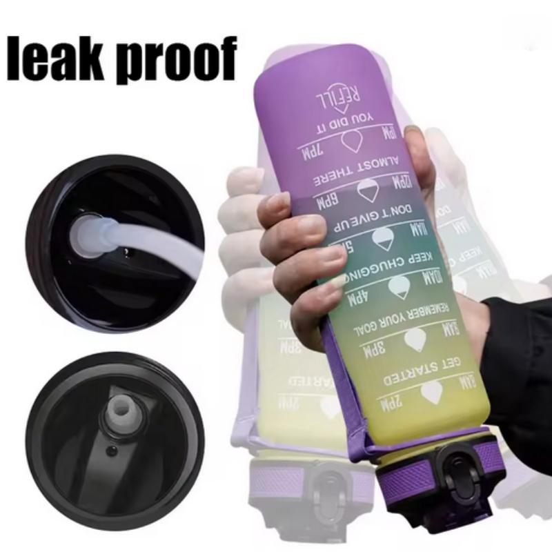 Large Capacity Sports Water Bottle with Time-Tracking Straw Leak Proof Locking Flip Cover for Outdoor Fitness