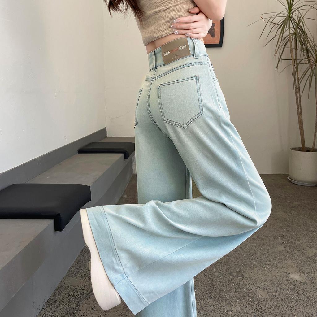 Light Blue Sky Silk Wide-leg Flared Jeans for Women In Summer High-Waist Comfortable Fit Drooping Without Legs Ice Silk Micro-flare Pants