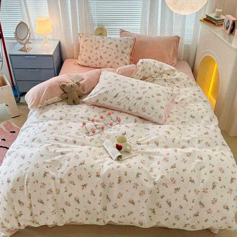 Aesthetic Powder Pink Spring/Summer Washable Cotton Bedding Set - Dorm-Friendly Duvet Cover and Sheets