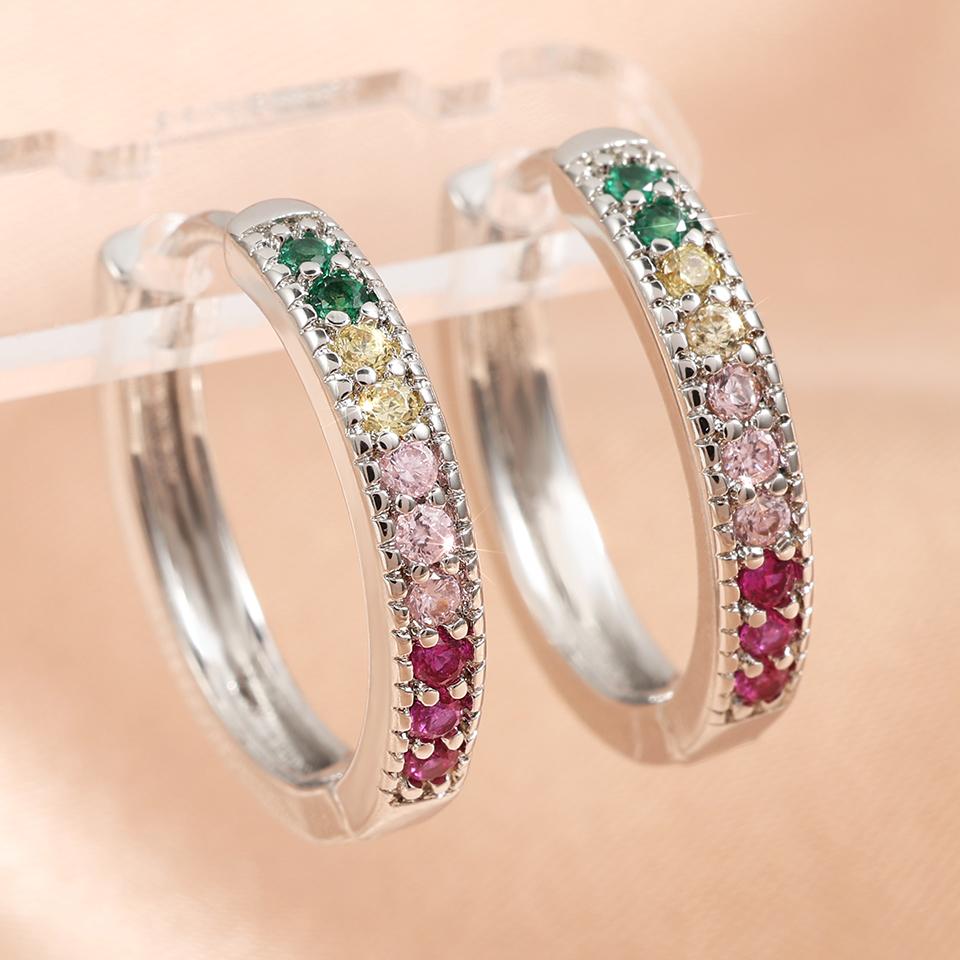 ZAKOL Classic Women's Hoop Earrings Brilliant Colored Cubic Zirconia Circle Earring Temperament Lady Ear Accessories Gift