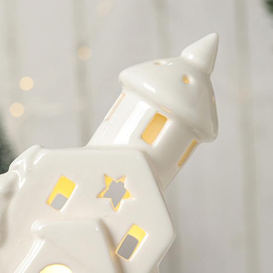 Yousheng Ceramic Snow House LED Decor Nordic Christmas Village Tabletop Lamp Creative Festive Centerpiece for Mantel And Shelf Display