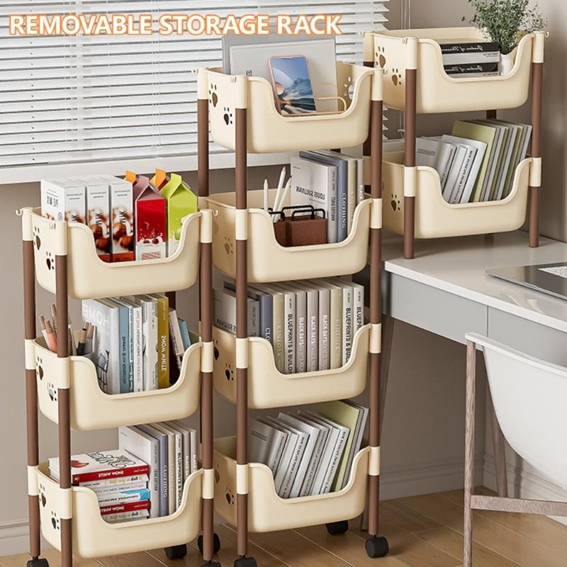 Easy to Assemble Floor Standing Storage Unit Sturdy Layer Storage Shelf with Drawers Movable Storage Stand Holder