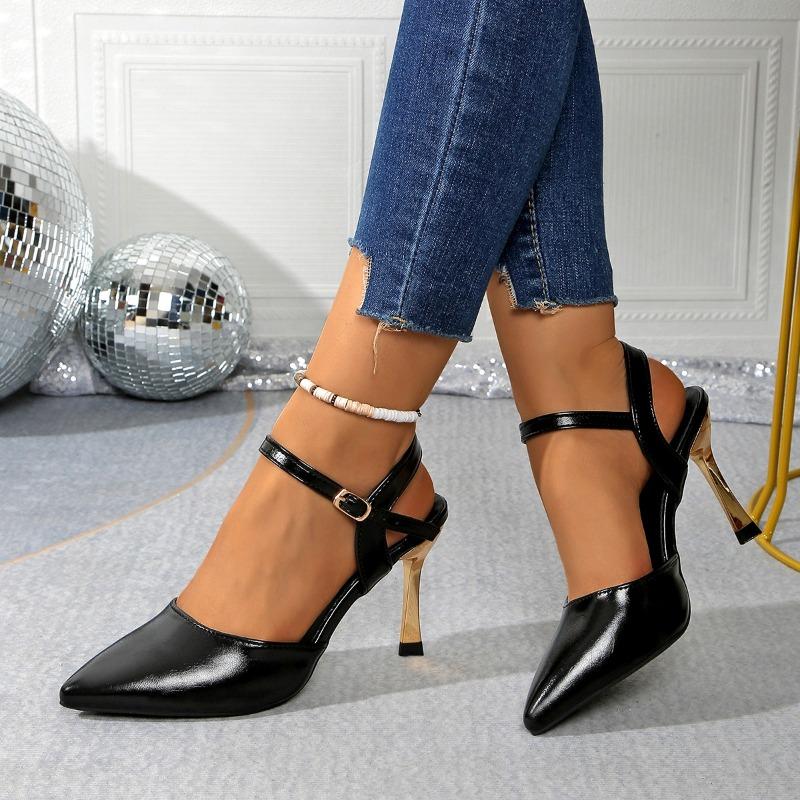 Fashion 2025 New Spring Ankle Buckle Strap Women Pumps Narrow Band Pointed Toe Thin Low Heels Dress Shoes heels