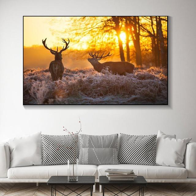 Animal Noble Deer In Winter Snow Forest Canvas Painting Posters and Prints Wall Art Pictures For Living Room Home Decor No Frame
