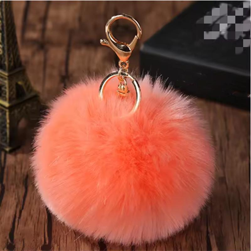 Pompom Trinket Fluffy Artificial Rabbit Fur Ball Key Chain 8cm Pompons Keychain Women Car Bag Key Ring Hang Jewelry
