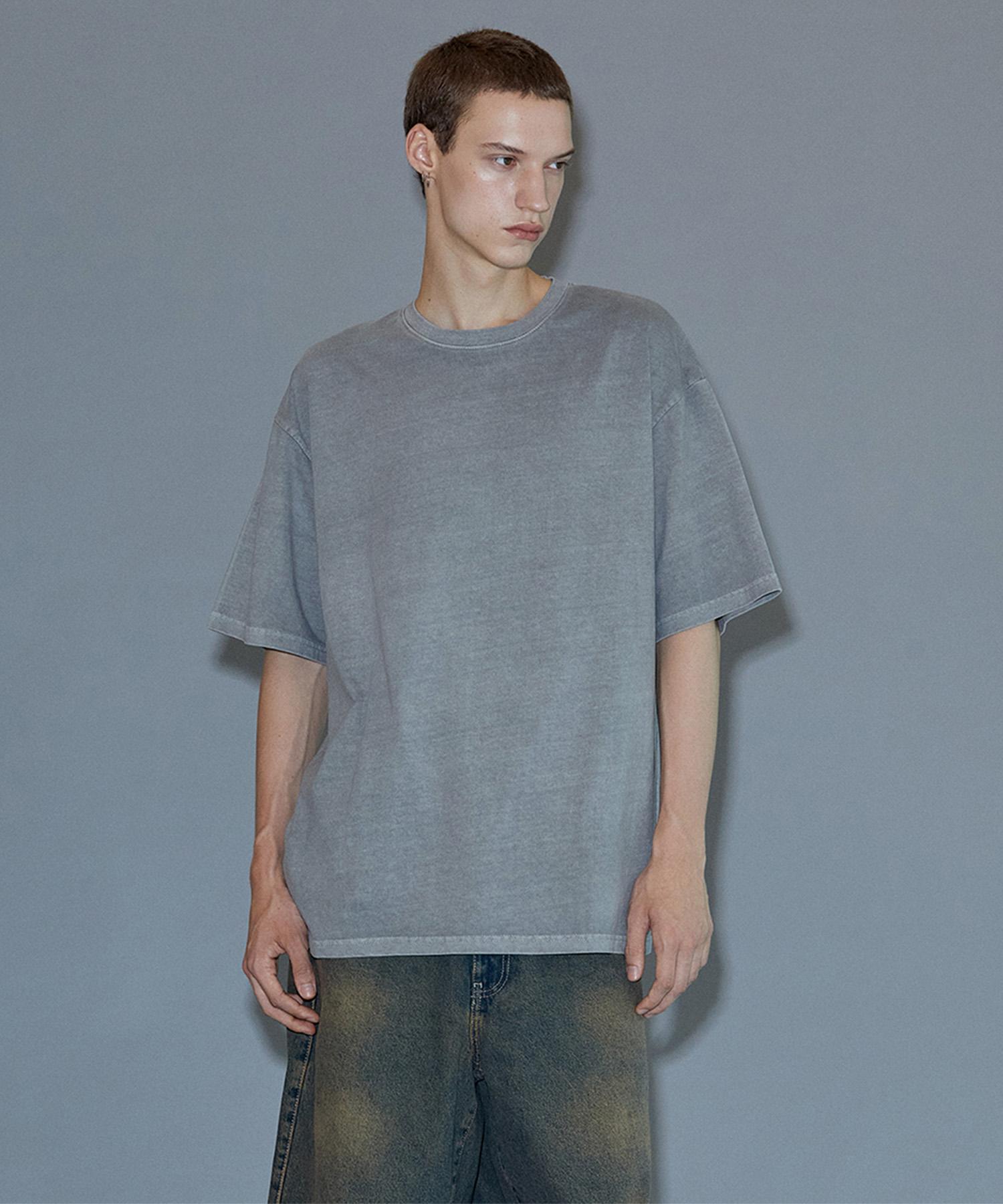 Pin Black (Men) Signature Embroidered Pigment Oversized Short Sleeve T-Shirt (3 Colors) Grey/Free