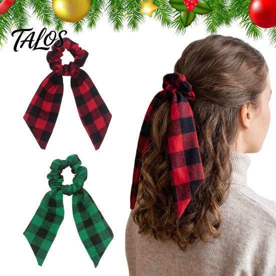 Plaid Ribbon Hair Ties Christmas Bow Ties, Elastic Scrunchies for Women and Festive Decorations Girls, Red or Green Checkered Ponytail Holder Holiday