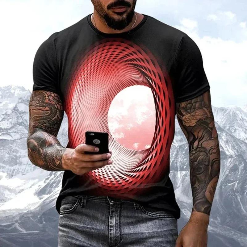 Mode Spaß Himmel Grafik T-Shirts Herren Lässig Dreidimensionaler Wirbel Aufdruck Übergroße O-Ausschnitt T-Shirts